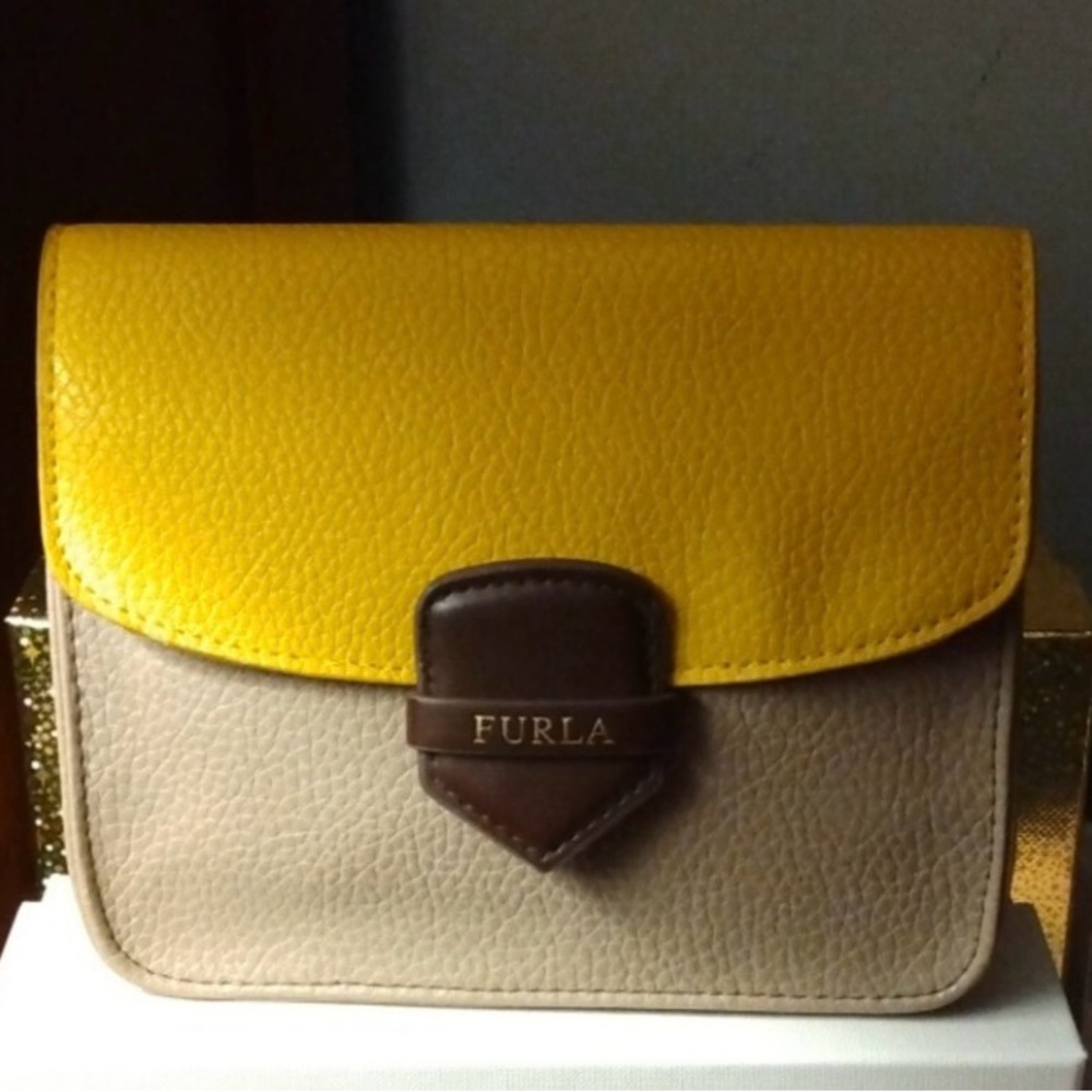 Furla Yellow and Tan Cosmetic Bag